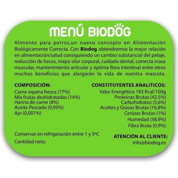 Menú Biodog Fresco