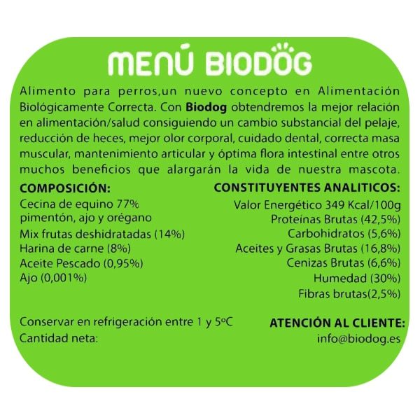Menú Biodog Seco